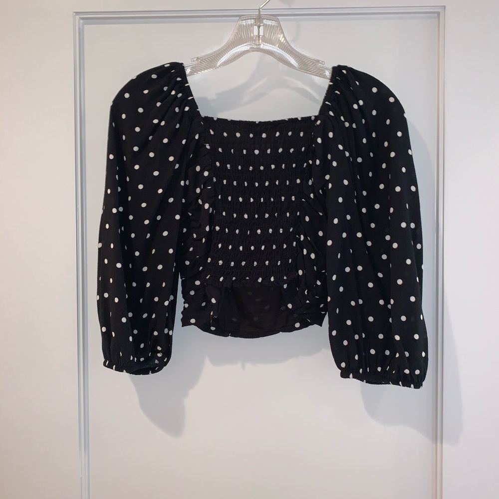Zara Black Crop Top w/ White Polka Dots | SZ US S - Picture 3 of 9